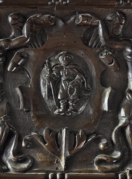 Большой старинный камин из скульптурного орехового дерева, украшенный картиной (холст, масло) 17 века по мотивам полотна Джованни Андреа КАСЕЛЛА. Большой старинный камин из скульптурного орехового дерева, украшенный картиной (холст, масло) 17 века по мотивам полотна Джованни Андреа КАСЕЛЛА.-6