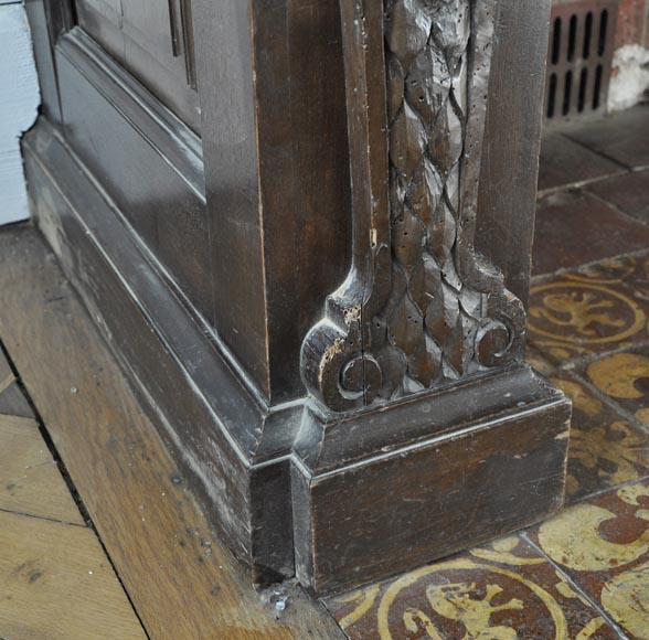 Большой старинный камин из скульптурного орехового дерева, украшенный картиной (холст, масло) 17 века по мотивам полотна Джованни Андреа КАСЕЛЛА. Большой старинный камин из скульптурного орехового дерева, украшенный картиной (холст, масло) 17 века по мотивам полотна Джованни Андреа КАСЕЛЛА.-11