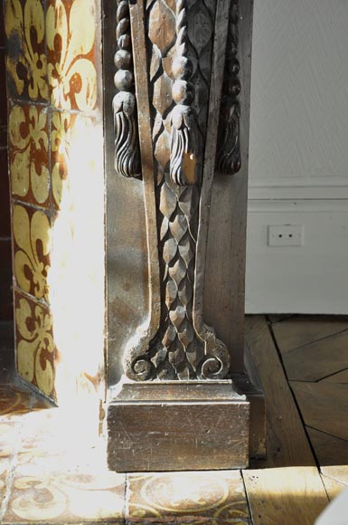 Большой старинный камин из скульптурного орехового дерева, украшенный картиной (холст, масло) 17 века по мотивам полотна Джованни Андреа КАСЕЛЛА. Большой старинный камин из скульптурного орехового дерева, украшенный картиной (холст, масло) 17 века по мотивам полотна Джованни Андреа КАСЕЛЛА.-15