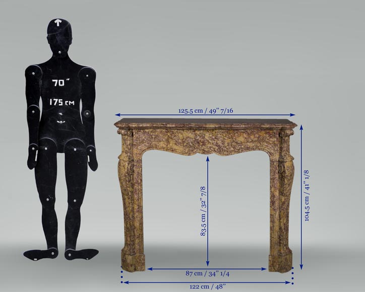 Старинный камин в стиле Людовика XV, модель «Помпадур», изготовленный из мрамора жёлтый Брокатель. Старинный камин в стиле Людовика XV, модель «Помпадур», изготовленный из мрамора жёлтый Брокатель.-9
