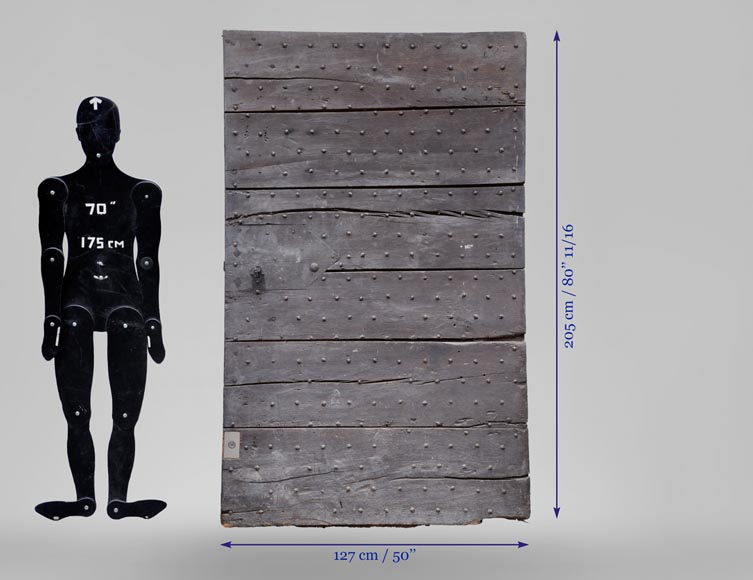 Редкая старинная дубовая дверь из планок, обшитых гвоздями, 18 век. Редкая старинная дубовая дверь из планок, обшитых гвоздями, 18 век.-14