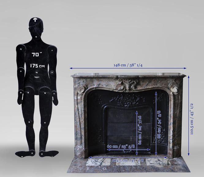 Старинный камин в стиле Людовика XV, изготовленный из Красного Северного мрамора, украшенный раковиной с лиственными орнаментами. Старинный камин в стиле Людовика XV, изготовленный из Красного Северного мрамора, украшенный раковиной с лиственными орнаментами.-10
