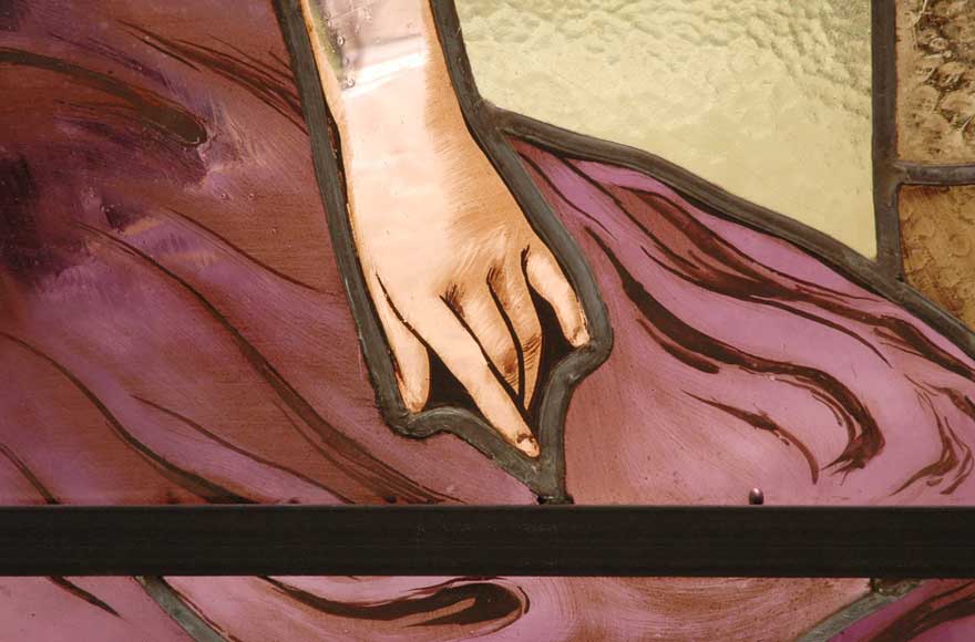 Витраж, подписанный Thomas 1915 г., представляющий Диану охотницу. Витраж, подписанный Thomas 1915 г., представляющий Диану охотницу.-5