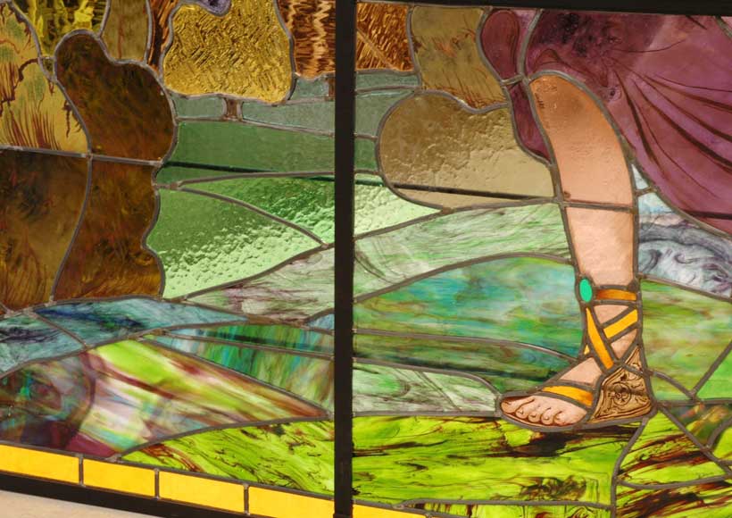 Витраж, подписанный Thomas 1915 г., представляющий Диану охотницу. Витраж, подписанный Thomas 1915 г., представляющий Диану охотницу.-6