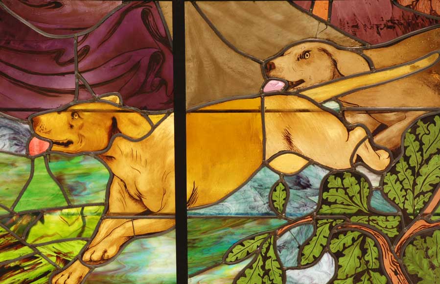 Витраж, подписанный Thomas 1915 г., представляющий Диану охотницу. Витраж, подписанный Thomas 1915 г., представляющий Диану охотницу.-7