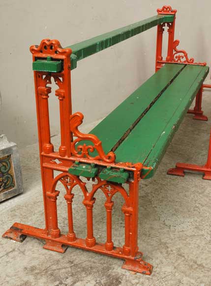 Пара скамеек в нео-готическом стиле 1860х годов. Пара скамеек в нео-готическом стиле 1860х годов.-1