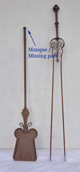 Старинные каминные аксессуары: щипцы и совок с геометрической отделкой.  Старинные каминные аксессуары: щипцы и совок с геометрической отделкой. -5