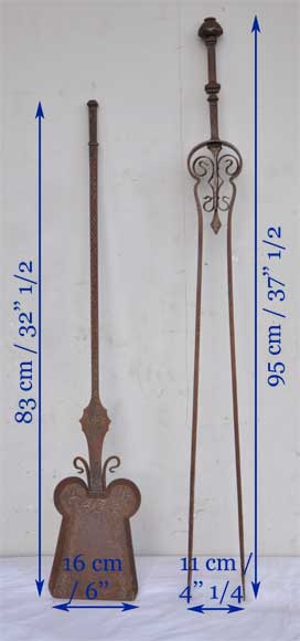 Старинные каминные аксессуары: щипцы и совок с геометрической отделкой.  Старинные каминные аксессуары: щипцы и совок с геометрической отделкой. -6