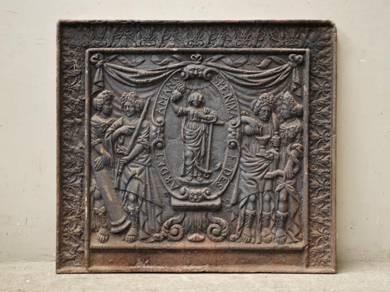 Большая старинная каминная плита, украшенная янсенистским сюжетом. Большая старинная каминная плита, украшенная янсенистским сюжетом.-0