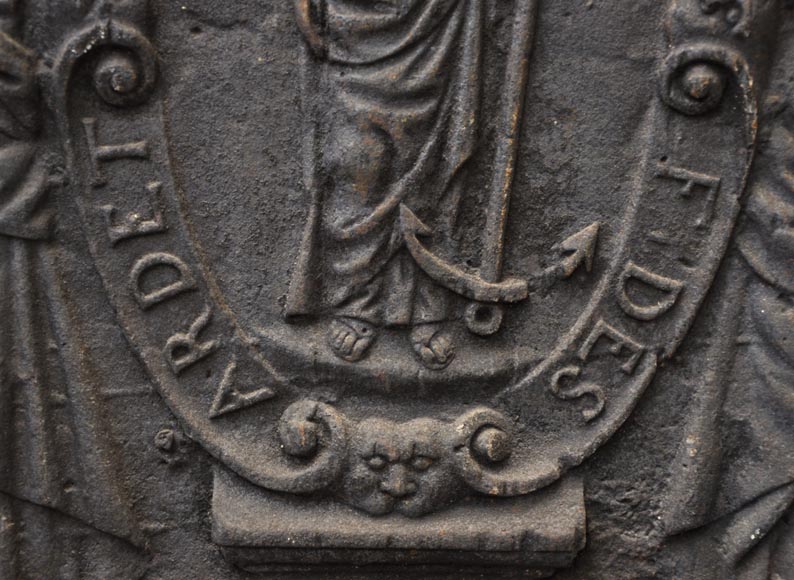 Большая старинная каминная плита, украшенная янсенистским сюжетом. Большая старинная каминная плита, украшенная янсенистским сюжетом.-3