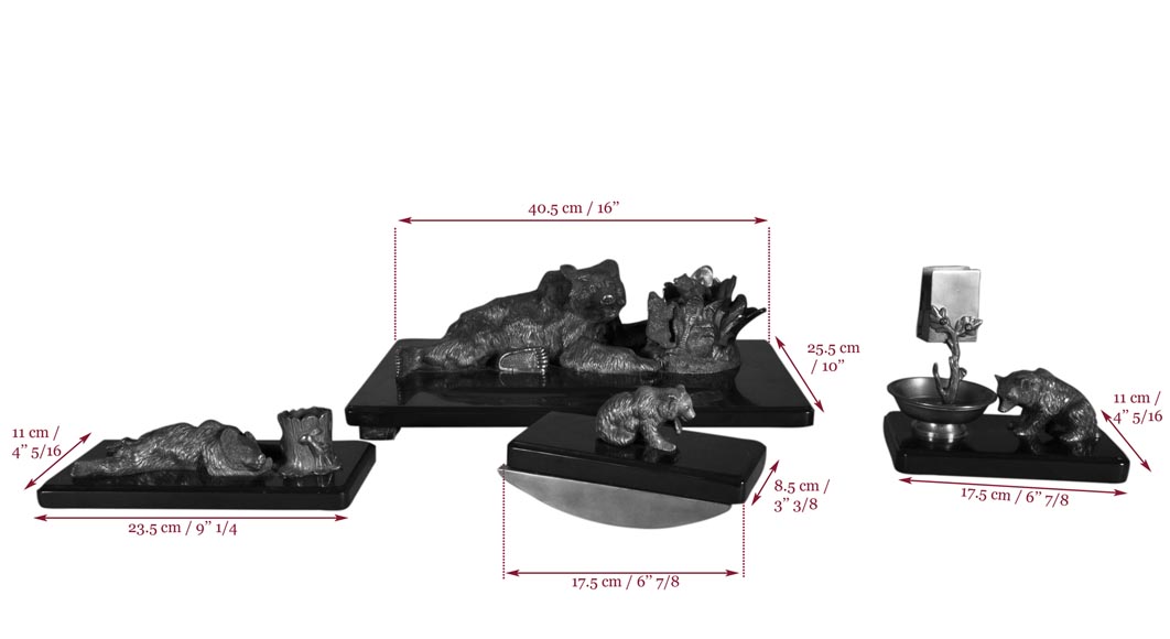 Николай Иванович Либерих (модель) для литейной мастерской Верфеля в Санкт-Петербурге – Набор настольных принадлежностей из бронзы и черного мрамора, украшенный медведями.-16