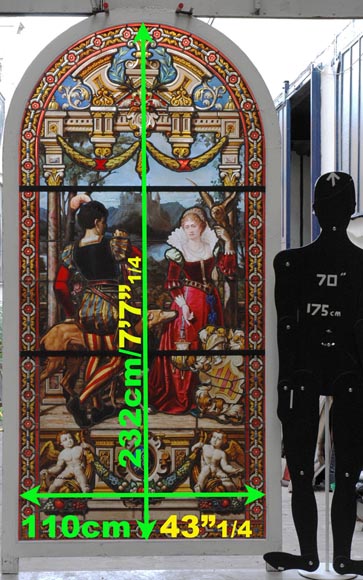 « Leaving for the Hunt , Important enamelled stained glass window by Maison Lorin coming from the Château des Ollières in Nice, France_ru