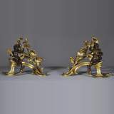Красивая пара старинных дровниц эпохи Людовика XV, украшенных аллегориями Лета, изготовленных из позолоченной бронзы и бронзы с коричневой патиной.