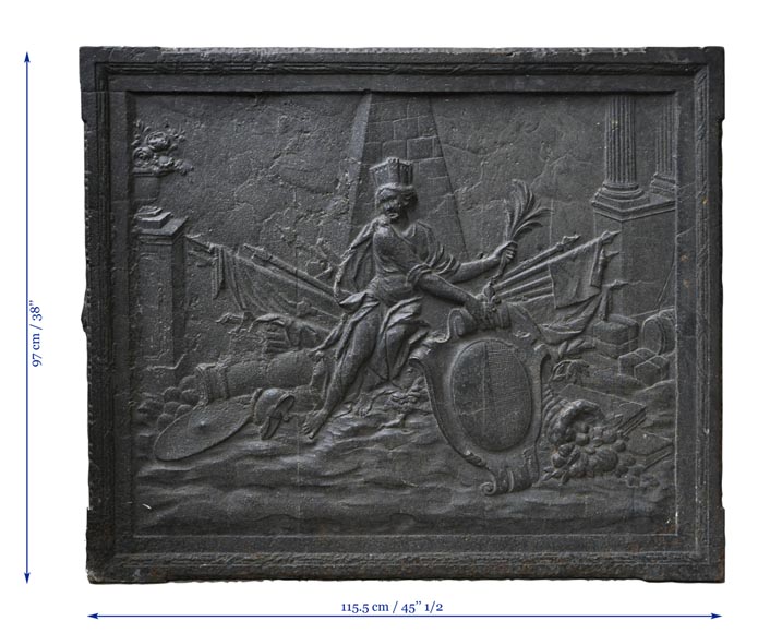 Старинная каминная плита, украшенная гербами города Мец.-7