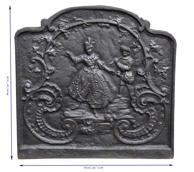 Каминная плита в стиле Людовика XV, украшенная танцующей дамой и музыкантом.-8