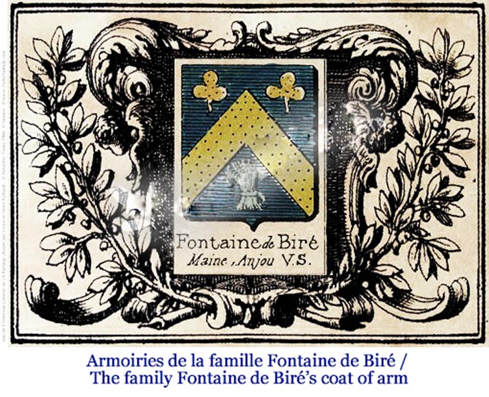 Старинная каминная плита 18 века, украшенная гербами семьи Фонтен де Бире.-7