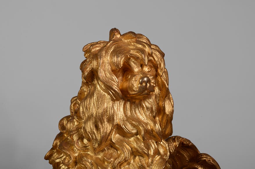 «Собака и кошка», пара дровниц в стиле Людовика XV из позолоченной бронзы, по модели Каффиери. -3
