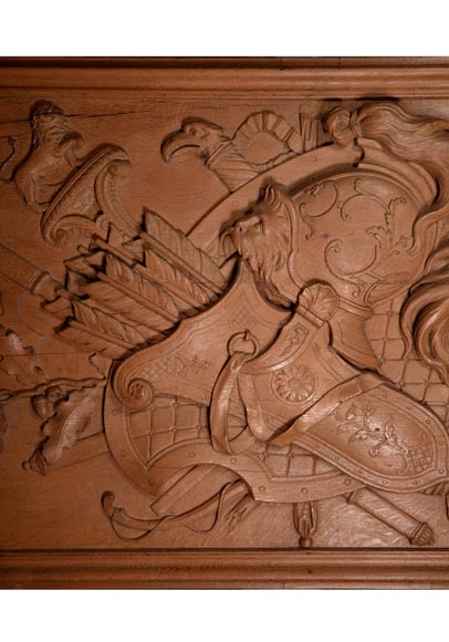 Деревянная панель из скульптурного дуба, украшенная трофейным оружием, 19 век.-1