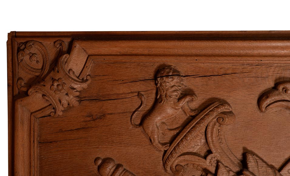 Деревянная панель из скульптурного дуба, украшенная трофейным оружием, 19 век.-6