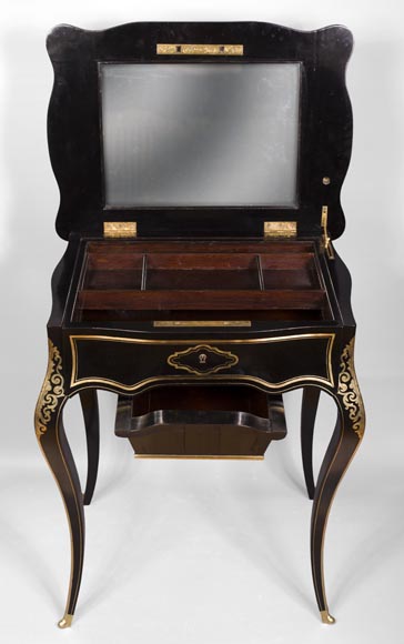 Жюльен-Николя РИВАР (1802-1867) – Столик для рукоделия из черненого грушевого дерева, украшенный маркетри из фарфора в виде полевых цветов-3