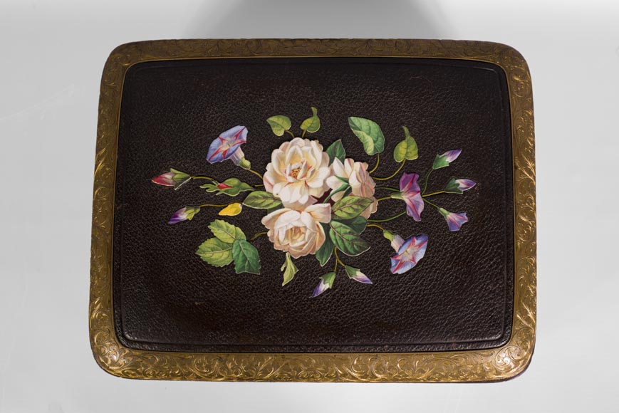Жюльен-Николя РИВАР (1802-1867) – Шкатулка для драгоценностей, отделанная кожей, украшенная маркетри из фарфора-2