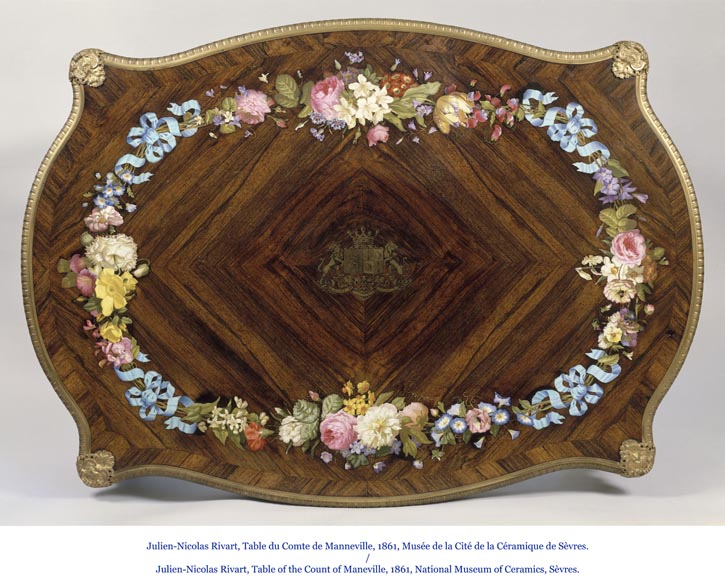 Жюльен-Николя РИВАР (1802-1867) – Элегантный столик для рукоделия, украшенный гербами и маркетри из фарфора-6