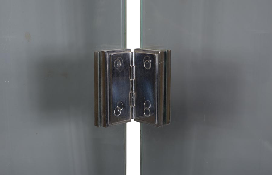 Защитный экран камина с четырьмя створками из стекла и хромированного металла, 1970 годы.-2
