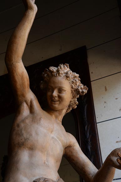 «Девушка и юноша, восславляющие бога Диониса», великолепная пара скульптур из терракоты, работы скульптора из окружения Жана-Батиста Карпо, около 1880 года.-2