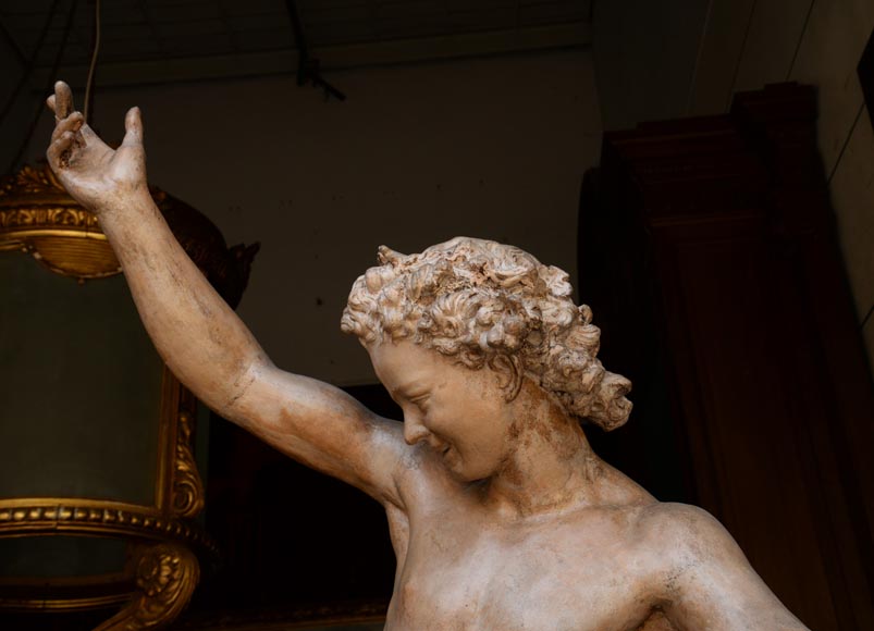 «Девушка и юноша, восславляющие бога Диониса», великолепная пара скульптур из терракоты, работы скульптора из окружения Жана-Батиста Карпо, около 1880 года.-3
