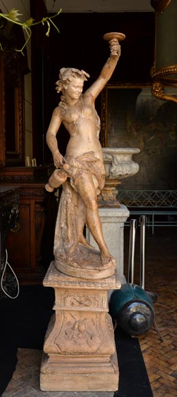 «Девушка и юноша, восславляющие бога Диониса», великолепная пара скульптур из терракоты, работы скульптора из окружения Жана-Батиста Карпо, около 1880 года.-7