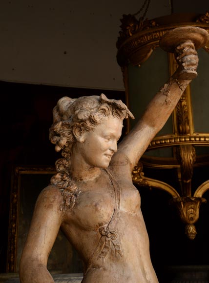 «Девушка и юноша, восславляющие бога Диониса», великолепная пара скульптур из терракоты, работы скульптора из окружения Жана-Батиста Карпо, около 1880 года.-8