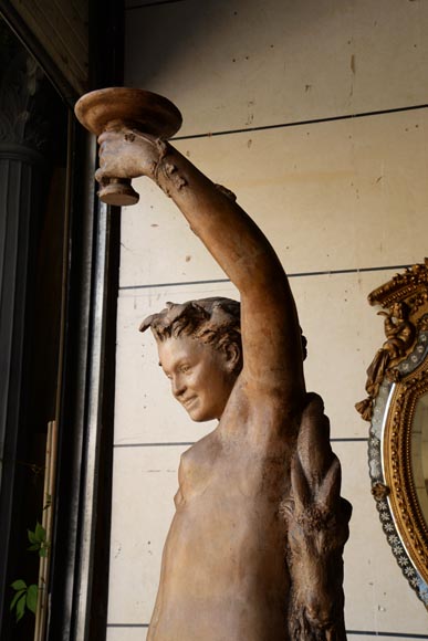 «Девушка и юноша, восславляющие бога Диониса», великолепная пара скульптур из терракоты, работы скульптора из окружения Жана-Батиста Карпо, около 1880 года.-9
