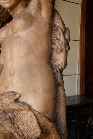 «Девушка и юноша, восславляющие бога Диониса», великолепная пара скульптур из терракоты, работы скульптора из окружения Жана-Батиста Карпо, около 1880 года.-11