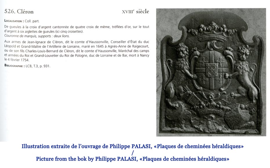 Красивая старинная каминная плита, украшенная гербами семьи де Клерон, Лотарингия, 18 век. -8