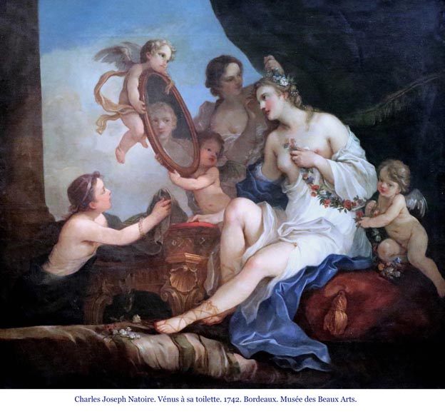 «Венера за утренним туалетом», старинная каминная плита в стиле Людовика XV, выполненная по картине Шарля-Жозефа Натуара, 18 век.-7
