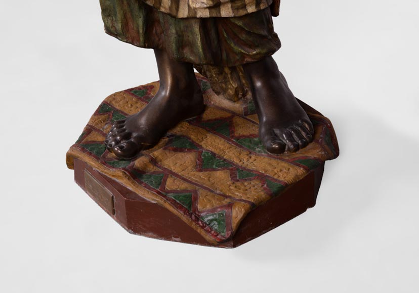 Анатоль Ж. ГИЙО (1865-1911) (по модели) - «Девушка Востока», большой напольный светильник из многоцветного шпиатра.-5