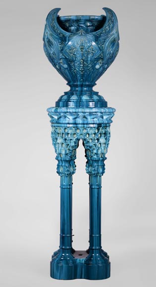Дельфен МАССИЕ (1836-1907) - Большая фаянсовая садовая ваза в стиле Ориентализма.  -0