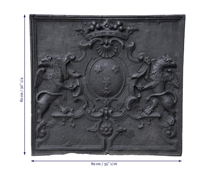 Красивая старинная каминная плита, украшенная гербами семьи Жаннон, 18 век.-7