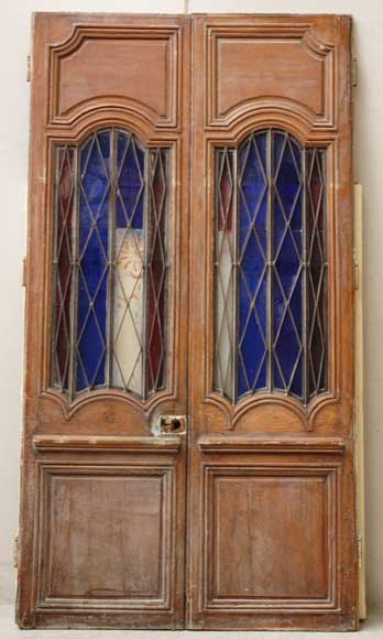 Двойная деревянная дверь 18 века с железными деталями 19 века-0