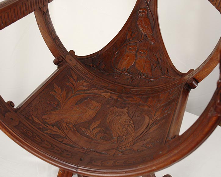 Итальянская работа второй половины 19го века.  Кресло с совами, изготовленное из орехового дерева.-4