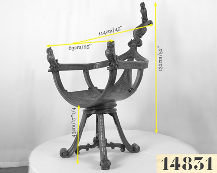 Итальянская работа второй половины 19го века.  Кресло с совами, изготовленное из орехового дерева.-8