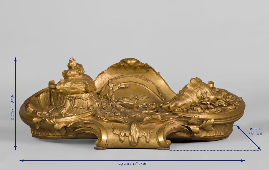 Франсуа ЛИНК (1855-1946) и Леон МЕССАЖЕ (1842-1901) (приписано работе) – «Море», Чернильница из позолоченной бронзы.-9