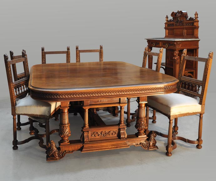 ВЕРО, краснодеревщик – Мебель для столовой в стиле Нео-Ренессанса, изготовленная из скульптурного орехового дерева. -0