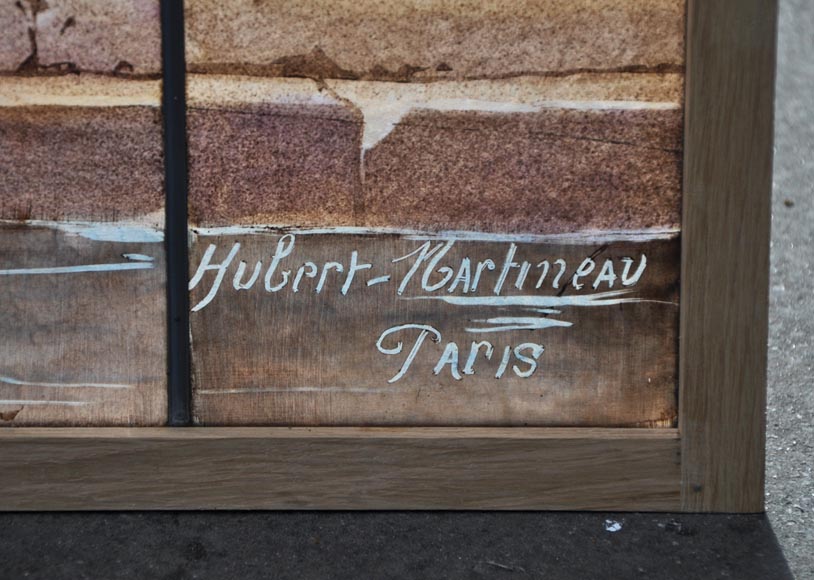 «Владелица замка с борзой», двустворчатое окно с витражом, подписанное Юбером Мартино из Парижа.-5
