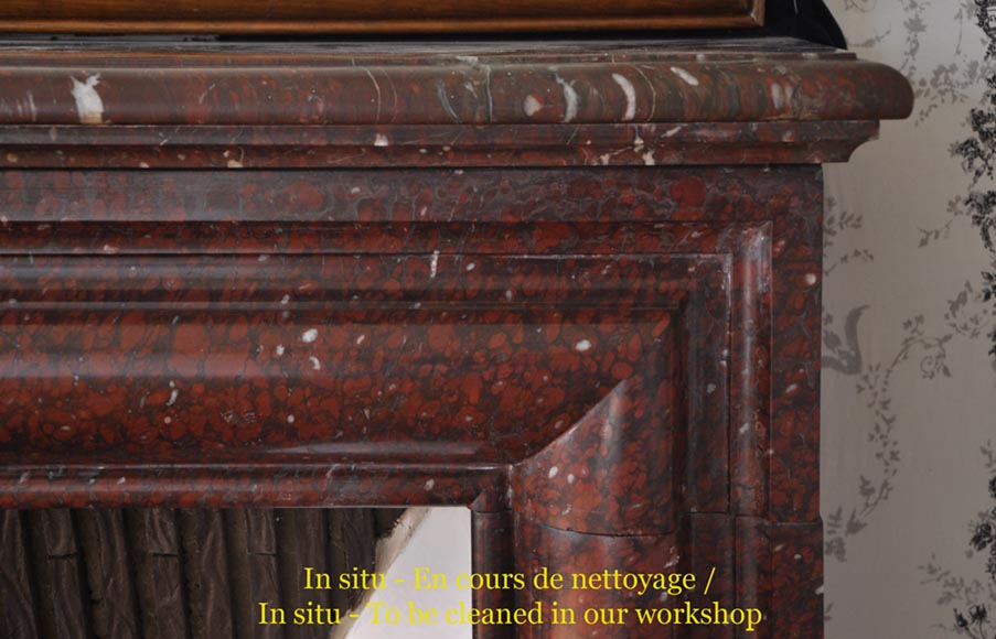 Старинный камин в стиле Людовика XIV, изготовленный из красного мрамора Гриотт.-6