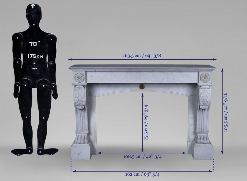 Старинный камин в стиле Наполеона III с львиными лапами, изготовленный из каррарского мрамора.-10