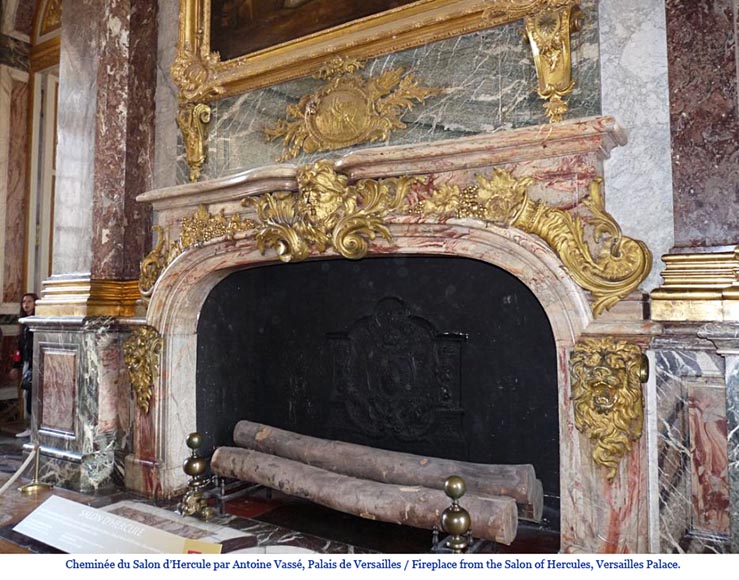 Extraordinary antique Louis XIV style fireplace with lions heads in Alabastro di Busca and gilded bronze_ru