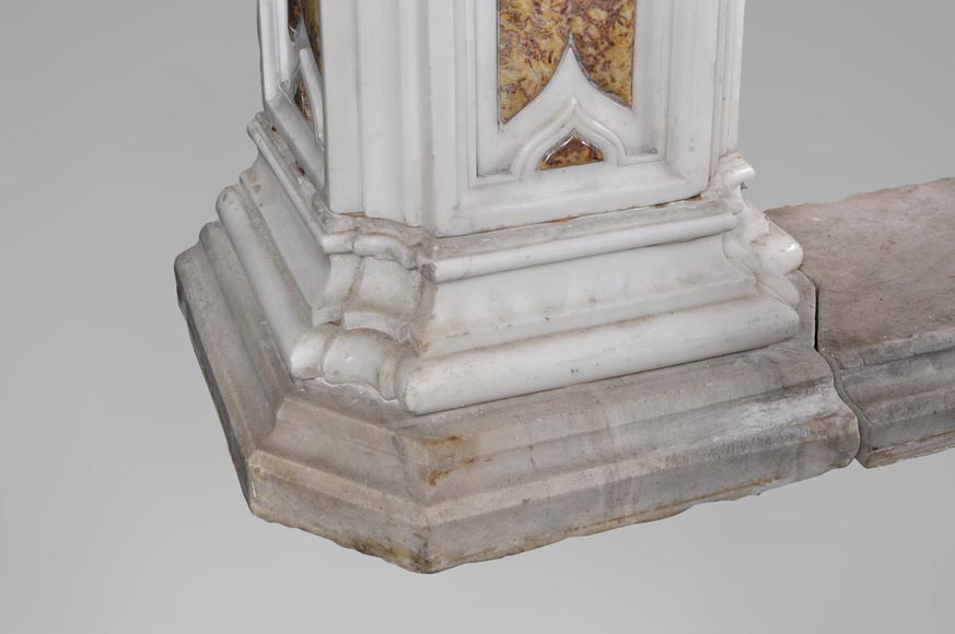 Великолепный старинный камин конца 18 века, изготовленный из скульптурного мрамора и мрамора брокатель, украшенный ангелочком.-10