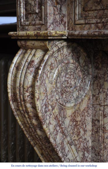 Красивый старинный камин в стиле эпохи Луи-Филипа, изготовленный из мрамора брокатель. -4