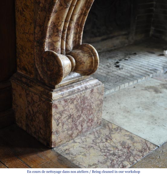 Красивый старинный камин в стиле эпохи Луи-Филипа, изготовленный из мрамора брокатель. -5